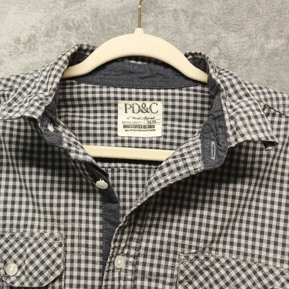 PD & C Shirt Men's Size MEDIUM Button Up Shirt Check 100% Cotton Flap Pockets - Picture 5 of 12
